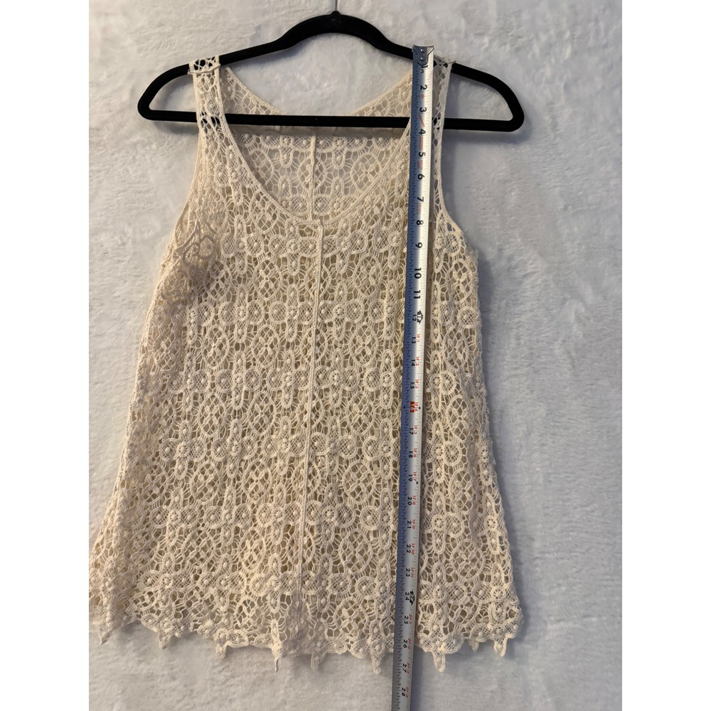 Boho Cream Floral Crochet Lace Tank Top Sleeveless Scoop Neck Scalloped Hem